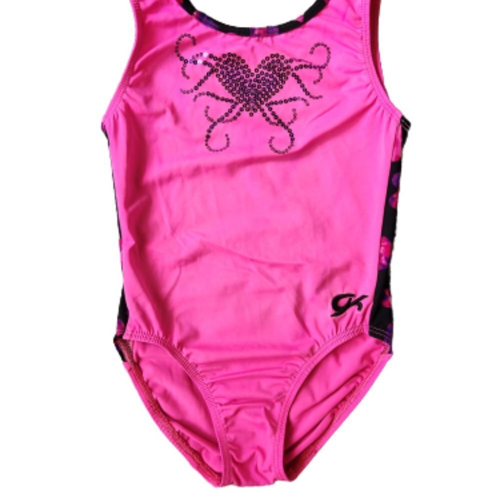 GK Bling Heart Pink and Black Leotard Small EUC